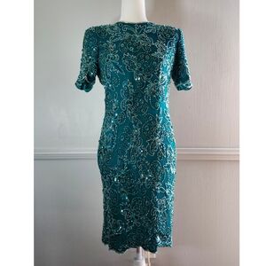 VTG Open Back Beaded Sequin Party Midi Dress